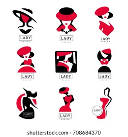 Lady logo design set, vector Illustrations for fashion boutique, womens clothing store, shop, beauty salon, cosmetic