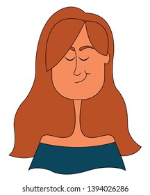 A lady with long neck and closed eyes wearing a blue dress vector color drawing or illustration