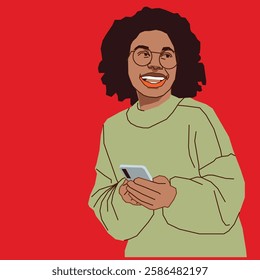 Lady looking excited while reading her messages