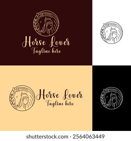 Lady Love Horse Animal Logo Design beautiful animal Vector Graphic