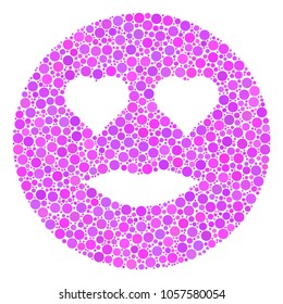 Lady Love Smiley composition of dots in various sizes and color tinges. Round dots are combined into lady love smiley vector collage. Vector design concept.