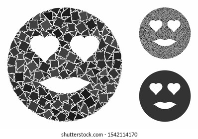 Lady love smiley composition of tuberous parts in various sizes and shades, based on lady love smiley icon. Vector rugged items are combined into composition.