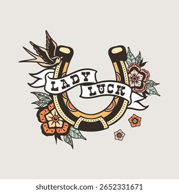 Lady Luck Horseshoe Floral Gráfico