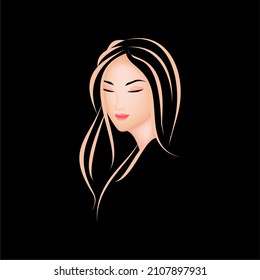Lady and makeup in the black background for makeup cover makeup paper bag  A simple vector design 