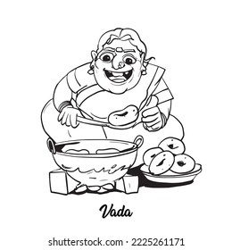 Lady making Vada, Indian Dish vector illustration.