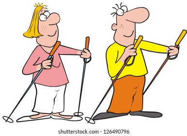 lady and man on trip, vector icon
