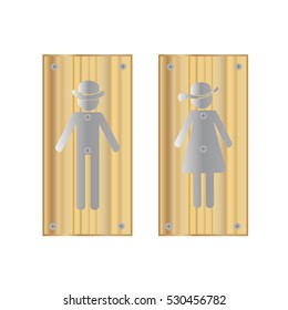 a lady and a man toilet sign on wooden background.male and female symbol. vector illustration.