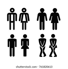 Lady and a man toilet sign. Vector silhouette set