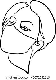 The lady in the mask. Line art vector
