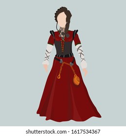 Lady in medieval dress. Middle age clothing illustration