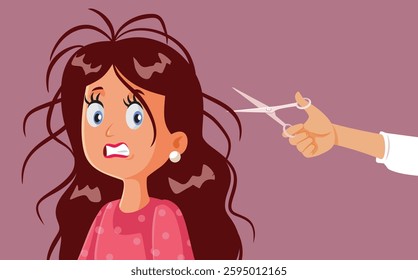 
Lady with Messy Hair About to Get a Haircut Vector Cartoon 
Woman unhappy with her looks gowning to the hairdresser 