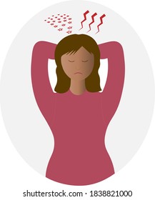 Lady with migraine. Headache. Vector illustration. Flat design. 