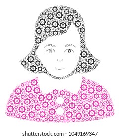 Lady mosaic of cogwheels. Vector gear parts are combined into lady illustration.