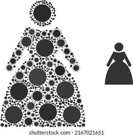 Lady mosaic icon. Vector mosaic is organized of random virus cell elements. Virus cell mosaic lady icon. Lady mosaic for isolation templates.