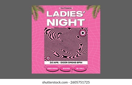 Lady Night Socials Media. Vector illustration greeting card, ad, promotion, poster, flyer, web-banner, article