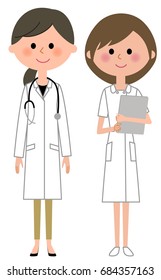 The lady and the nurse who put on a white coat