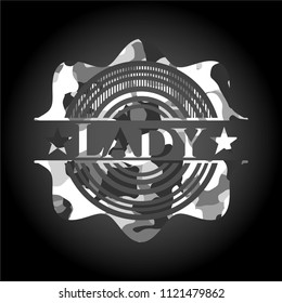 Lady on grey camouflaged pattern