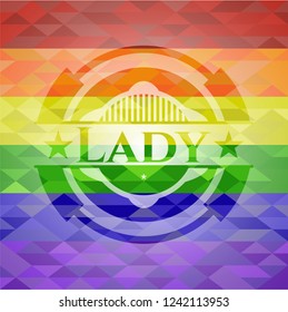 Lady on mosaic background with the colors of the LGBT flag