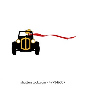 lady on an old car with a long scarf