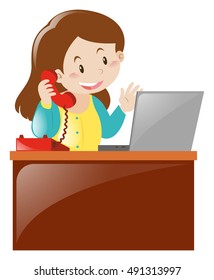 Lady On The Phone At Desk