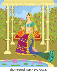Lady on swing in Indian art style