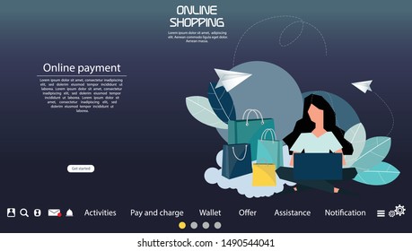  Lady  Online shopping,Vector Creativity modern Idea and Concept illustration flat design Infographic template.