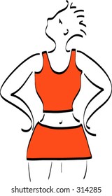 Lady in an orange tankini.