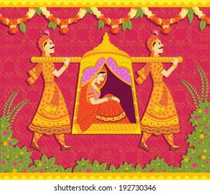 Lady in palanquin in Indian art style