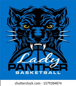 lady panther basketball team design with ball and mascot for school, college or league