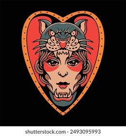 lady panther tattoo vector design