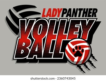 lady panther volleyball team design with ball and paw print for school, college or league sports