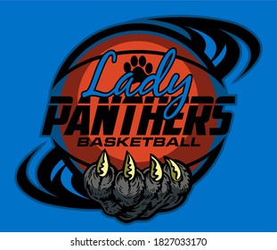 lady panthers basketball team design with paw print inside ball for school, college or league