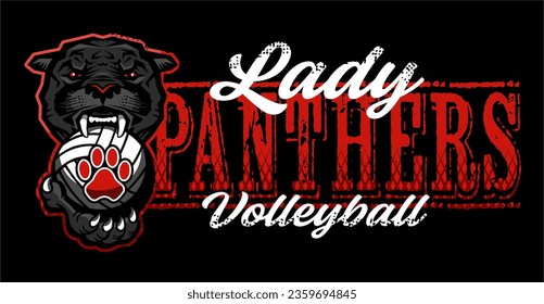 lady panthers volleyball with mascot for school, college or league sports