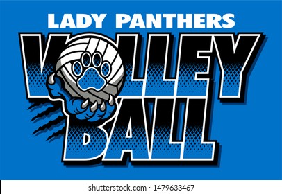 lady panthers volleyball team design with ball and paw print for school, college or league