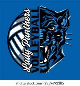 lady panthers volleyball team design with half mascot for school, college or league sports