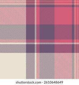 Lady pattern fabric tartan, thin check textile texture. Love vector seamless plaid background in red and light colors palette.