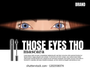 Lady peeping eyes with silver mascara, vector cosmetic ad