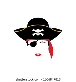 Lady pirate vector portrait. Woman in pirate costume illustration.