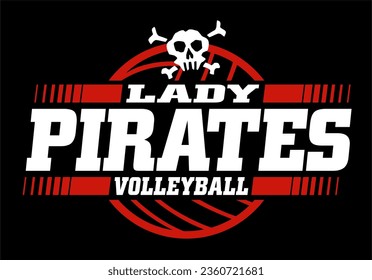 lady pirates volleyball team design with ball for school, college or league sports