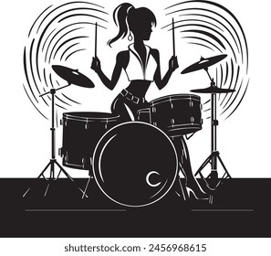 Lady Playing Drums Silhouette Vector