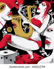 Lady Playing Saxophone, Abstract People (Vector Art)