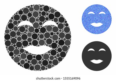 Lady pleasure smiley composition of round dots in different sizes and color hues, based on lady pleasure smiley icon. Vector round elements are grouped into blue composition.