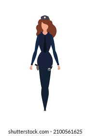 Lady police officer in blue uniform. Isolated. Vector illustration