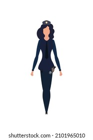 Lady police officer in blue uniform. Isolated. Vector illustration