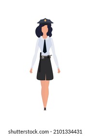 Lady police officer in uniform. Isolated. Vector illustration