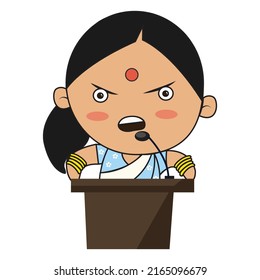 Lady politician is giving the speech. Vector graphic illustration. Individually on a white background.