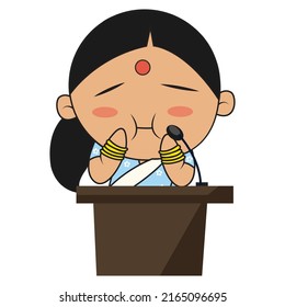 Lady politician is giving the speech. Vector graphic illustration. Individually on a white background.