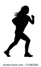 Lady with Ponytail Hair Busy Jogging or Running Silhouette