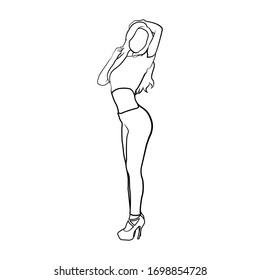 lady pose hand up modeling. standing girl  with line art illustration