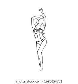 Lady pose hand up modeling standing girl  with line art illustration